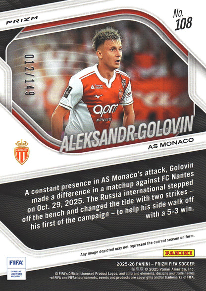 2025 Panini Prizm FIFA Red /149 Aleksandr Golovin #108 AS Monaco