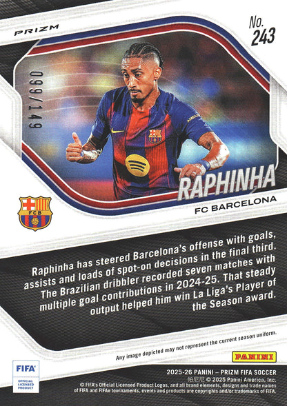 2025 Panini Prizm FIFA Red /149 Raphinha #243 FC Barcelona