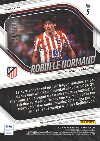 2025 Panini Prizm FIFA Orange /125 Robin Le Normand #5 Atlético de Madrid