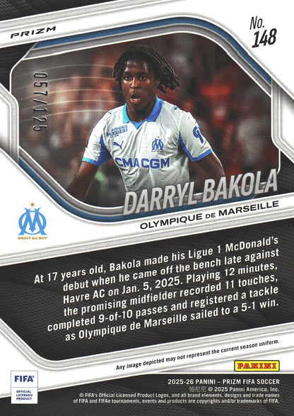 2025 Panini Prizm FIFA Orange /125 Darryl Bakola #148 Marseille
