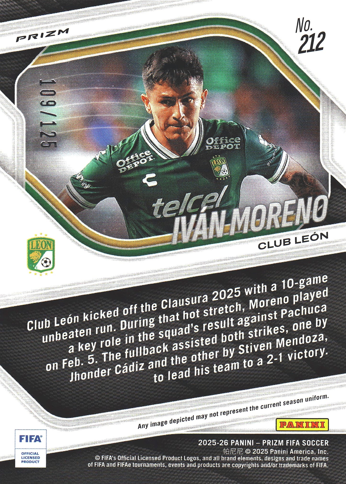 2025 Panini Prizm FIFA Orange /125 Iván Moreno #212 León FC