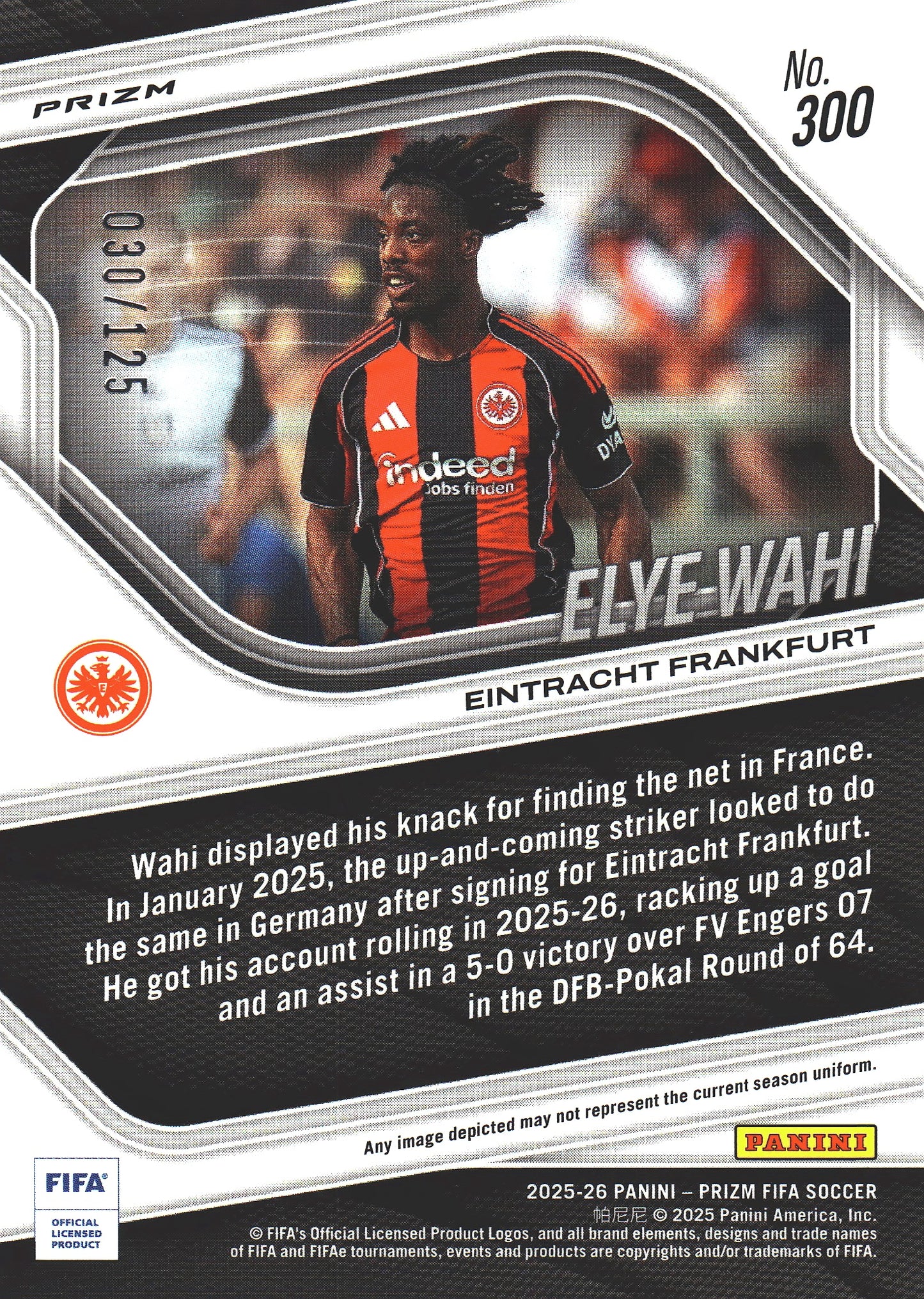 2025 Panini Prizm FIFA Orange /125 Elye Wahi #300 Eintracht Frankfurt