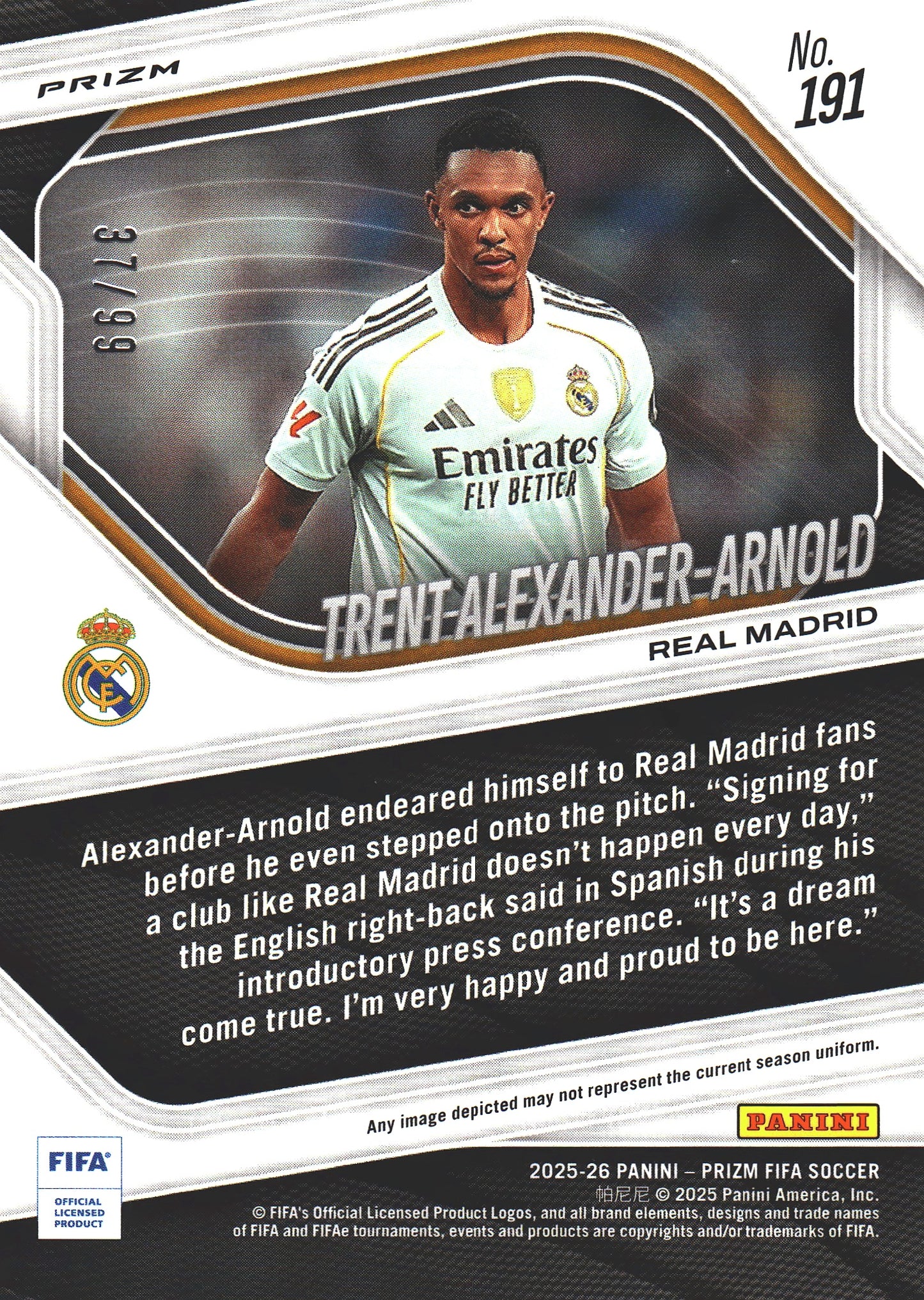 2025 Panini Prizm FIFA Aqua /99 Trent Alexander-Arnold #191 Real Madrid