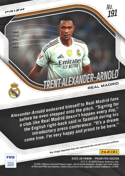 2025 Panini Prizm FIFA Aqua /99 Trent Alexander-Arnold #191 Real Madrid