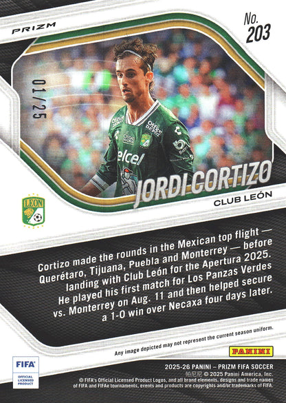 2025 Panini Prizm FIFA White /25 Jordi Cortizo #203 León FC
