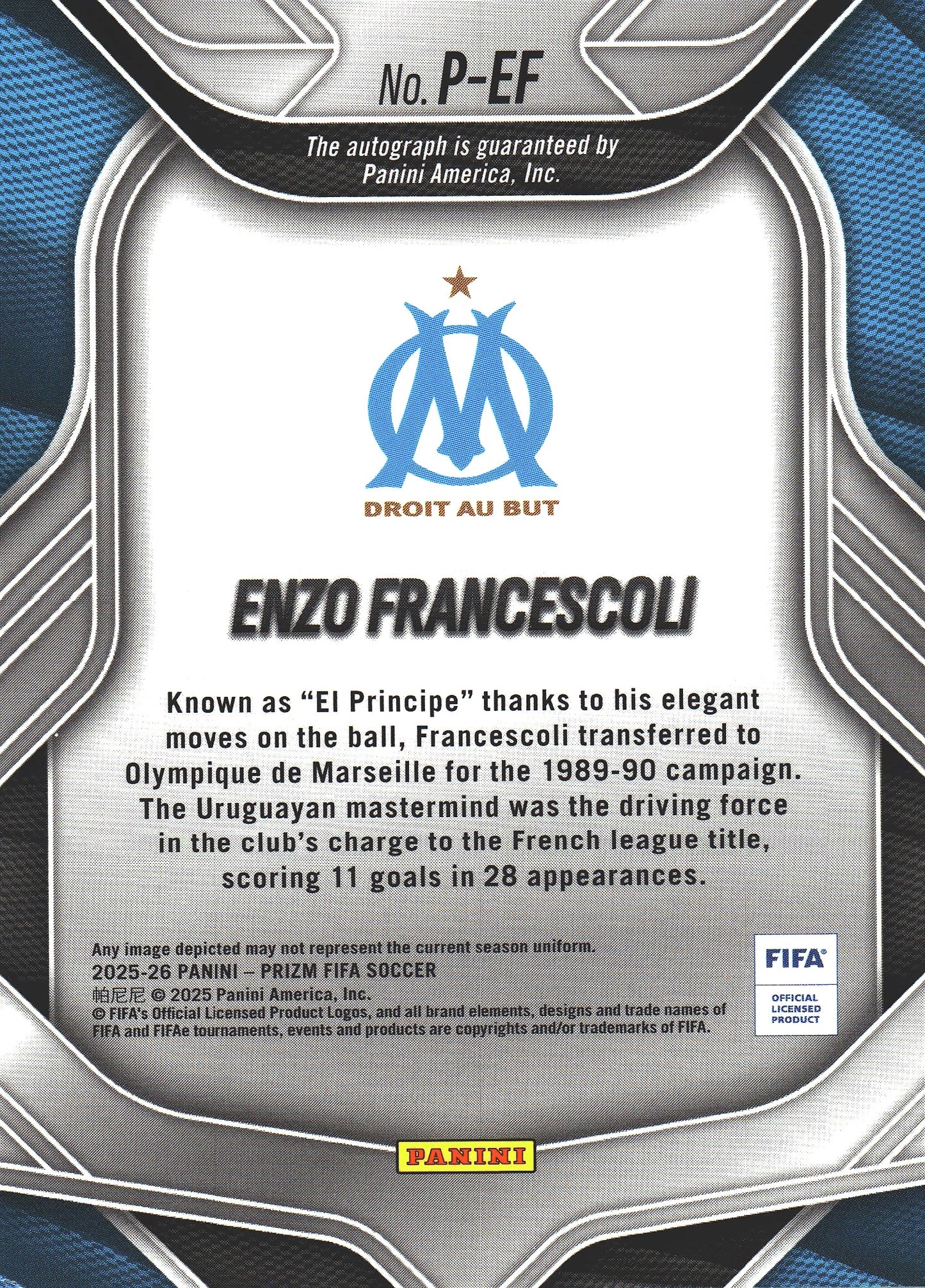 2025 Panini Prizm FIFA Autograph Enzo Francescoli #P-EF Marseille