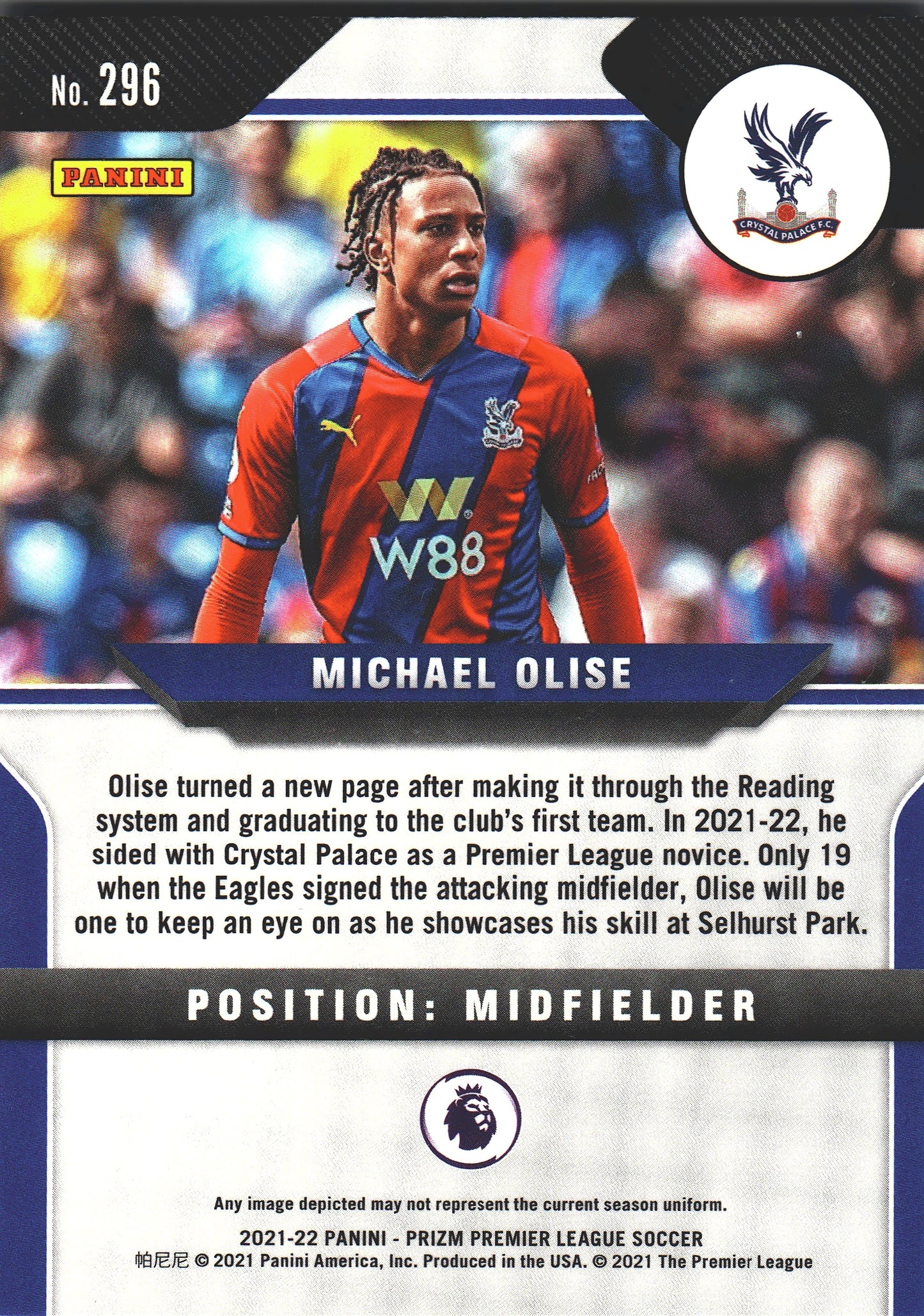 2021 Panini Prizm Premier League RC Michael Olise #296 Crystal Palace
