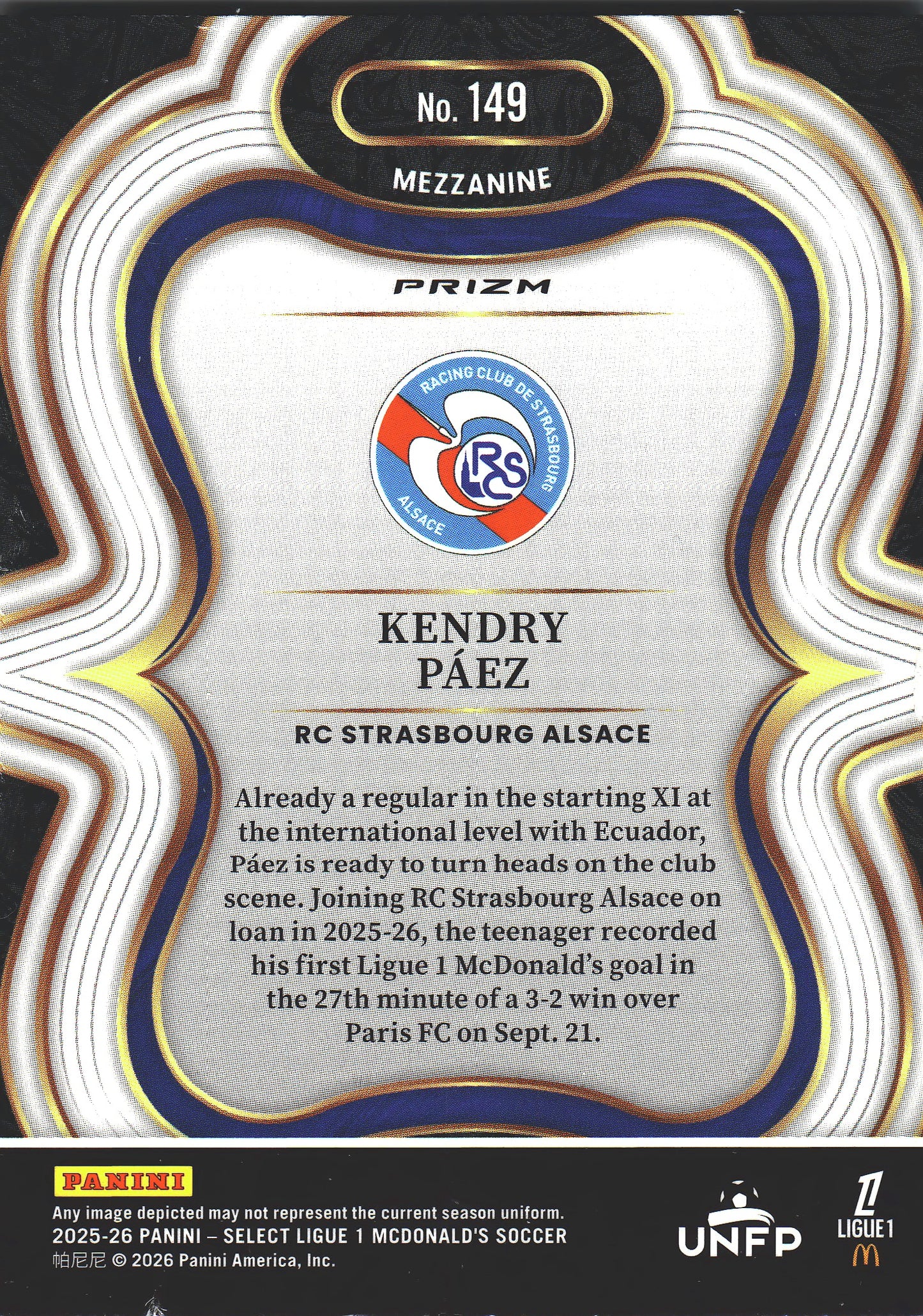 2025 Panini Select Ligue 1 Teal Kendry Páez #149 RC Strasbourg Alsace
