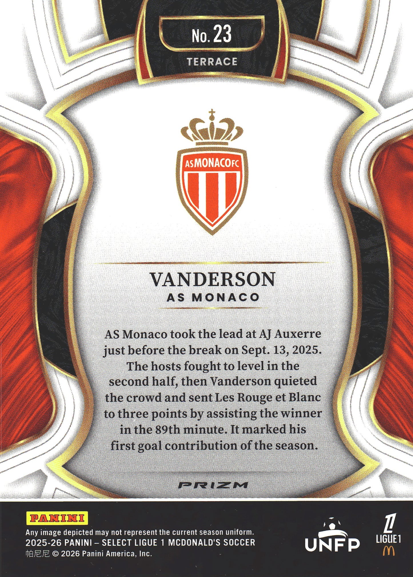 2025 Panini Select Ligue 1 Teal Vanderson #23 AS Monaco
