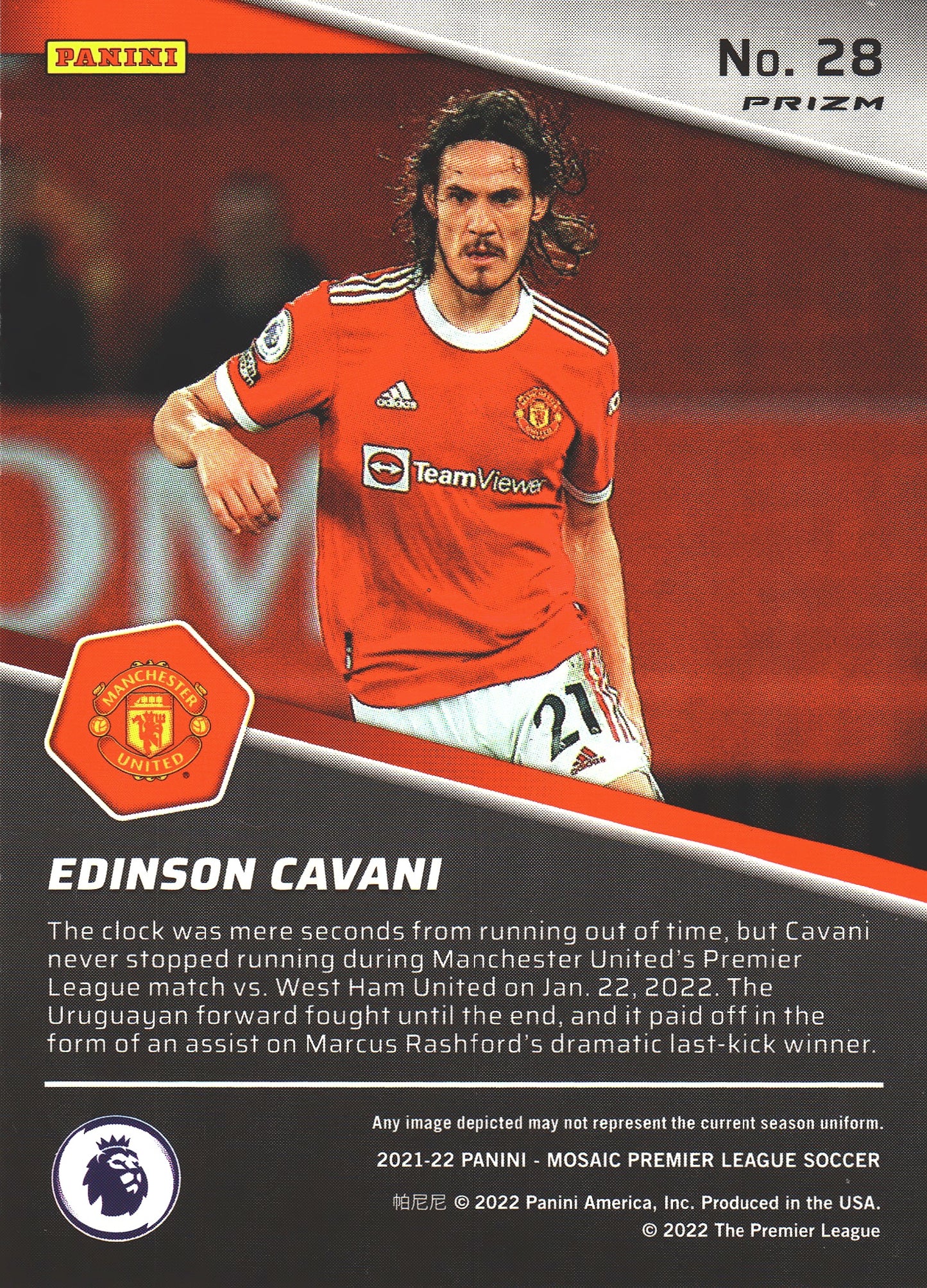 2021 Panini Mosaic Premier League Silver Breakaway Edinson Cavani #28 Manchester United