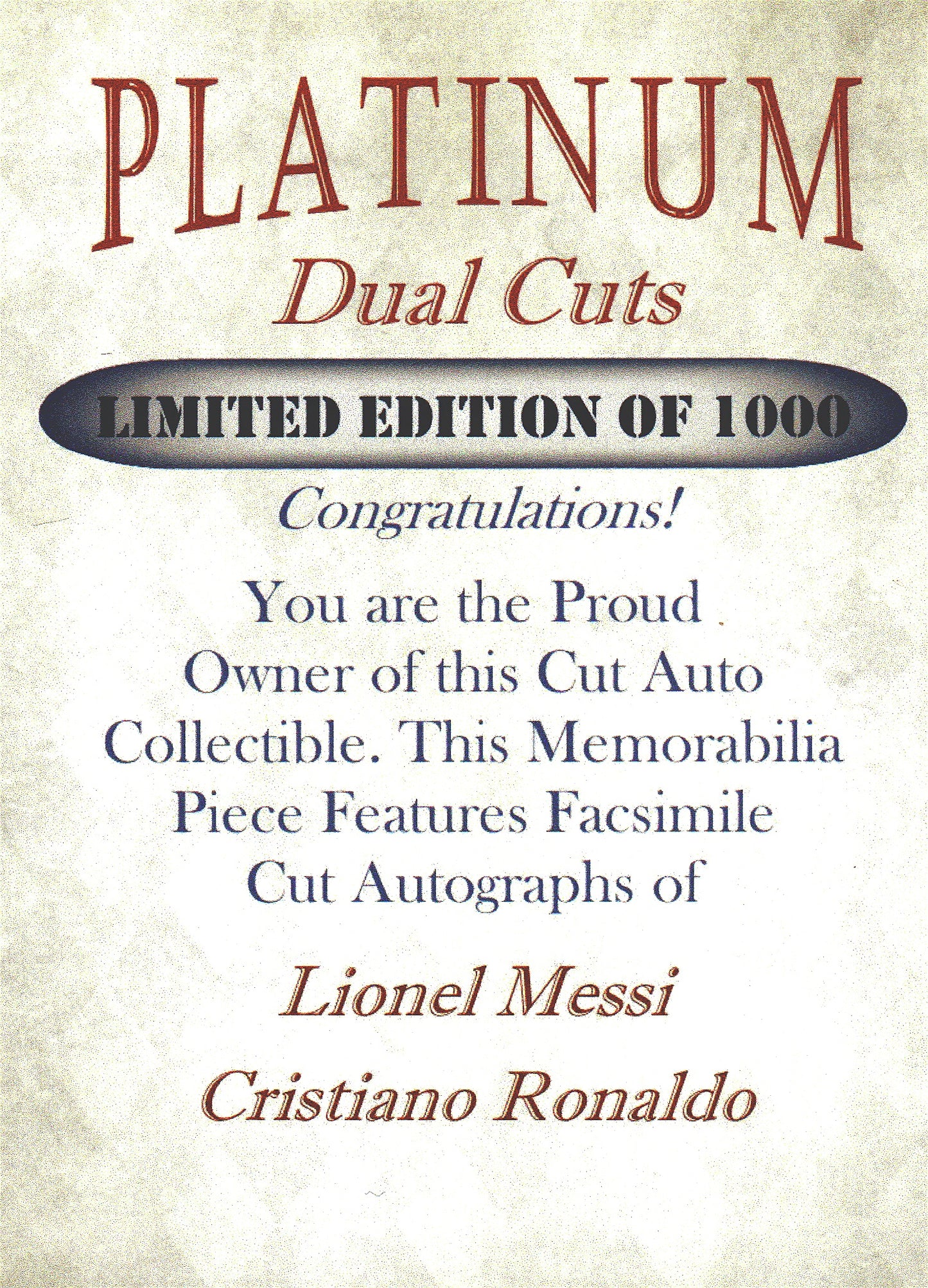 2022 Platinum Cuts Messi and Ronaldo auto (FACSIMILE) /1000 #