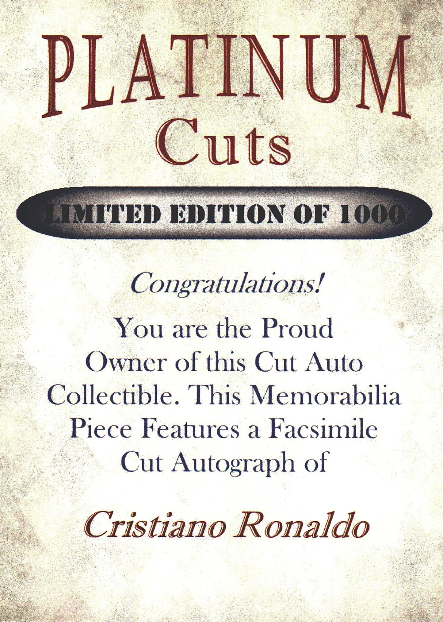 2022 Platinum Cuts Cristiano Ronaldo auto (FACSIMILE) /1000 # Manchester United