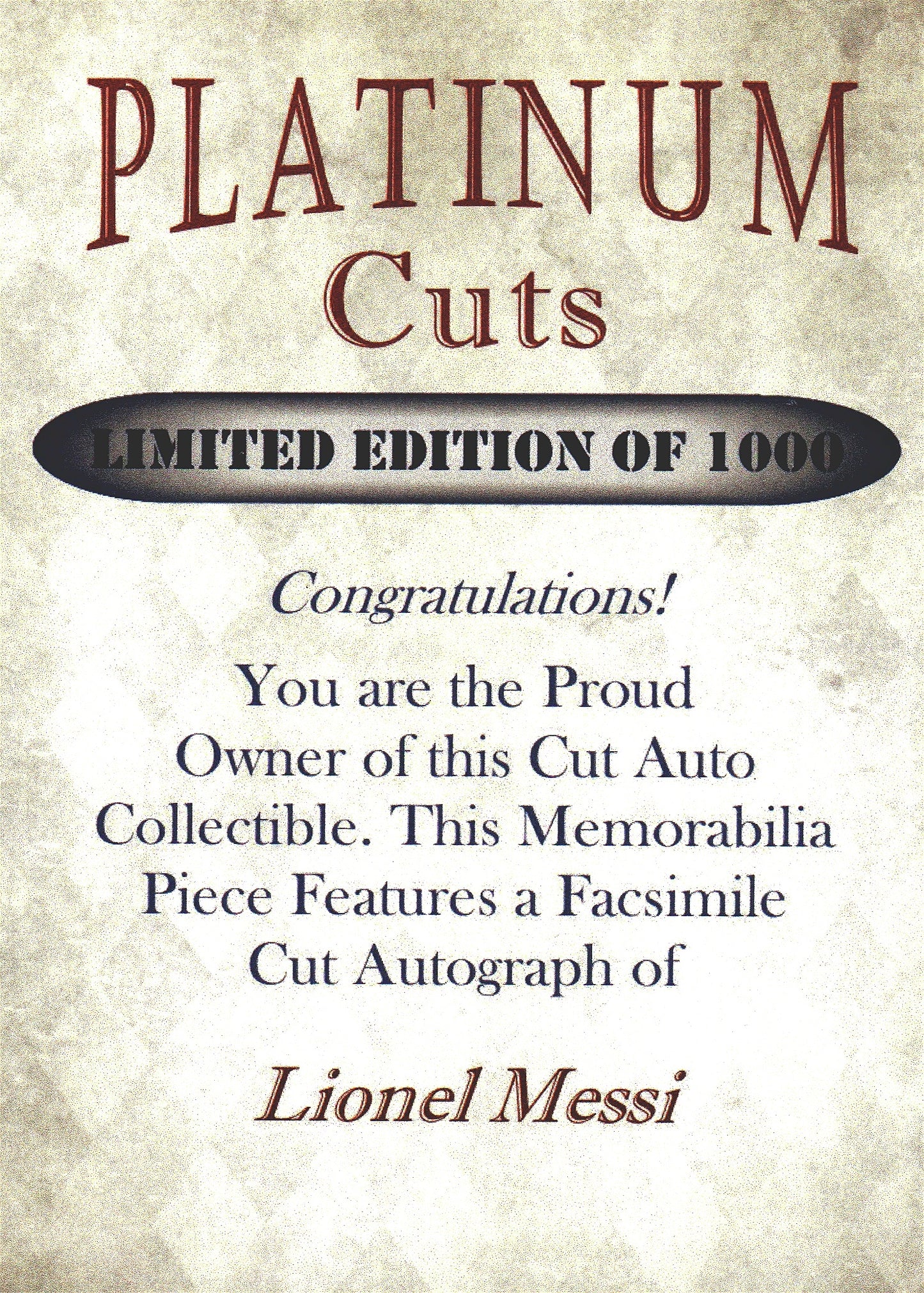 2022 Platinum Cuts Lionel Messi (FACSIMILE) /1000 Paris Saint-Germain