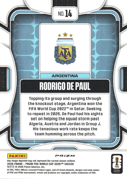 2026 Panini Prizm World Cup Silver Rodrigo de Paul #14 Argentine