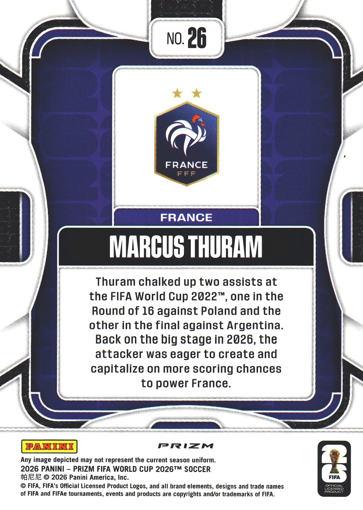 2026 Panini Prizm World Cup Silver Marcus Thuram #26 France