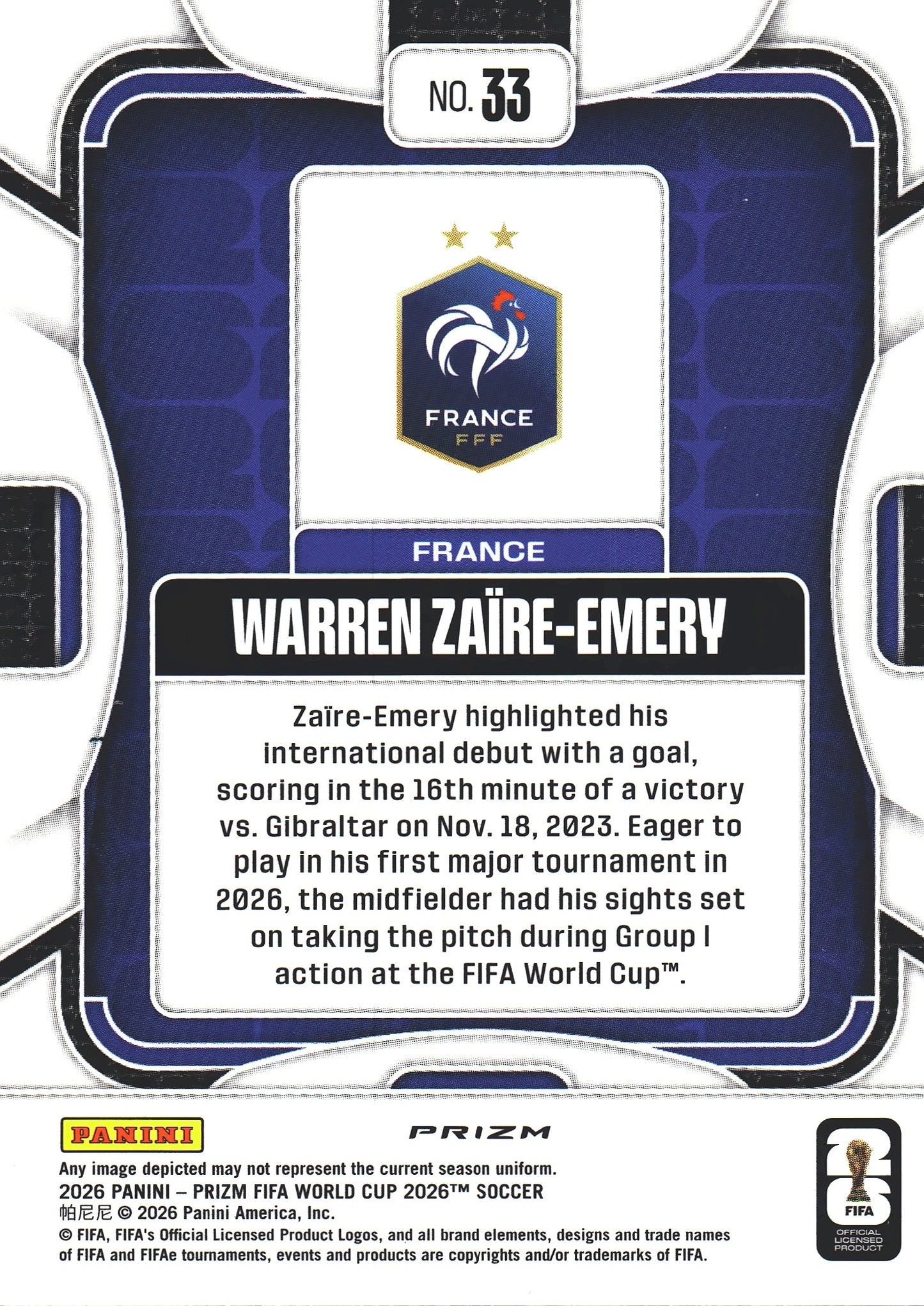 2026 Panini Prizm World Cup Silver Warren Zaire-Emery #33 France