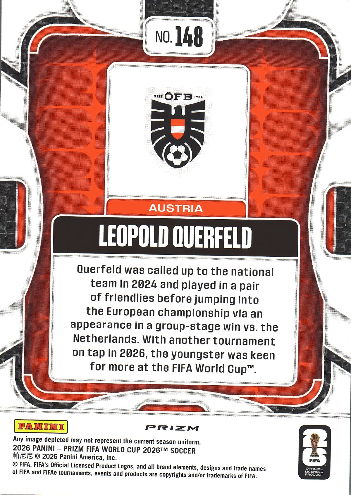2026 Panini Prizm World Cup Silver Leopold Querfeld #148 Autriche