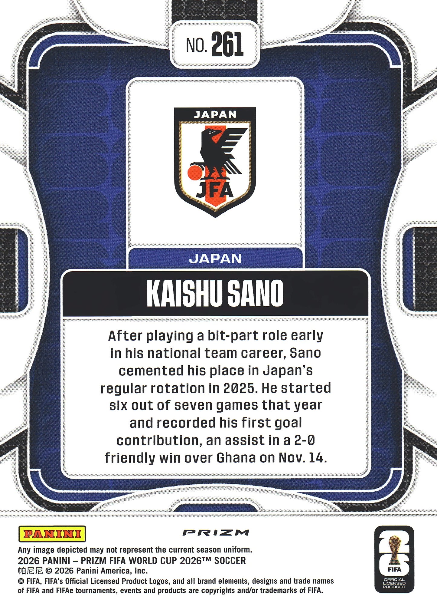 2026 Panini Prizm World Cup Silver Kaishu Sano #261 Japon