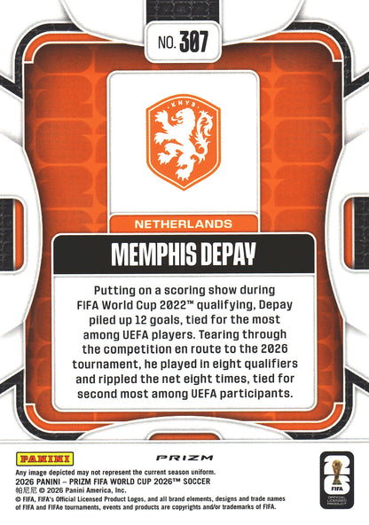2026 Panini Prizm World Cup Silver Memphis Depay #307 Pays-Bas