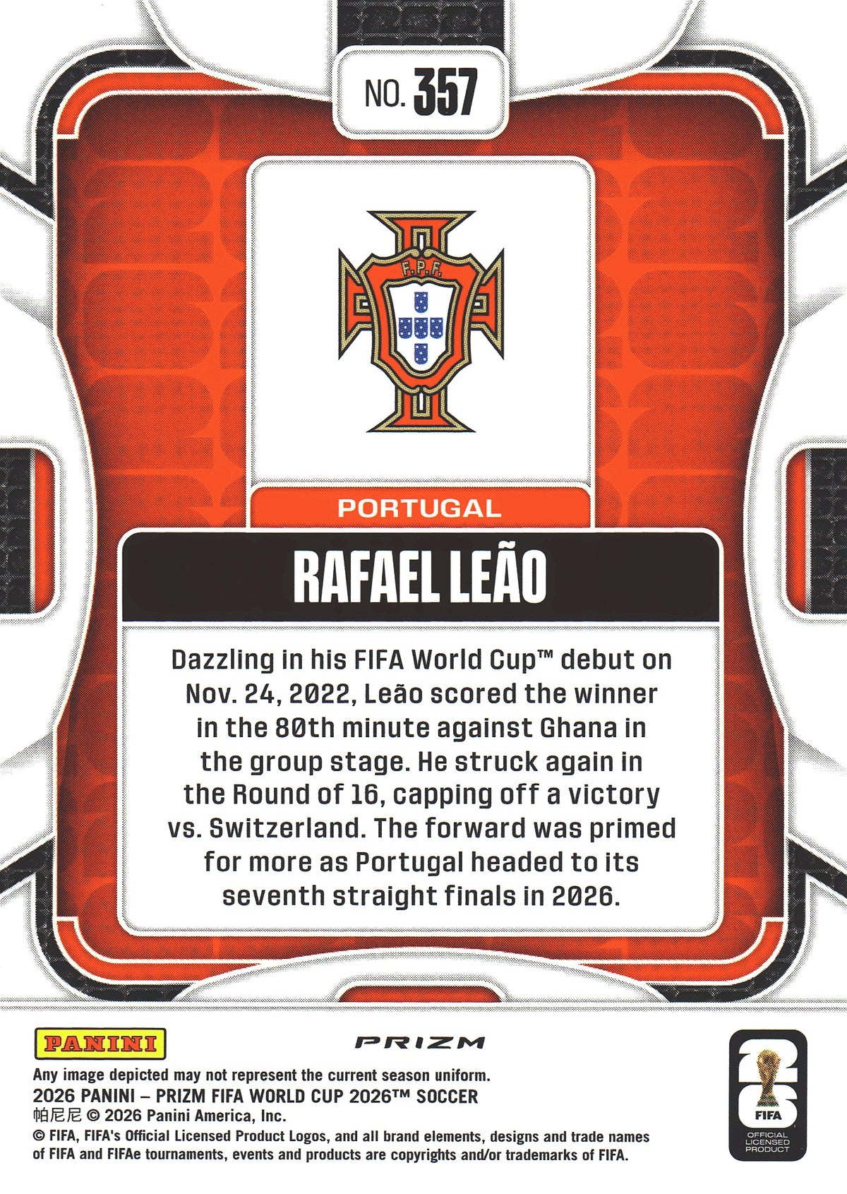 2026 Panini Prizm World Cup Silver Rafael Leao #357 Portugal