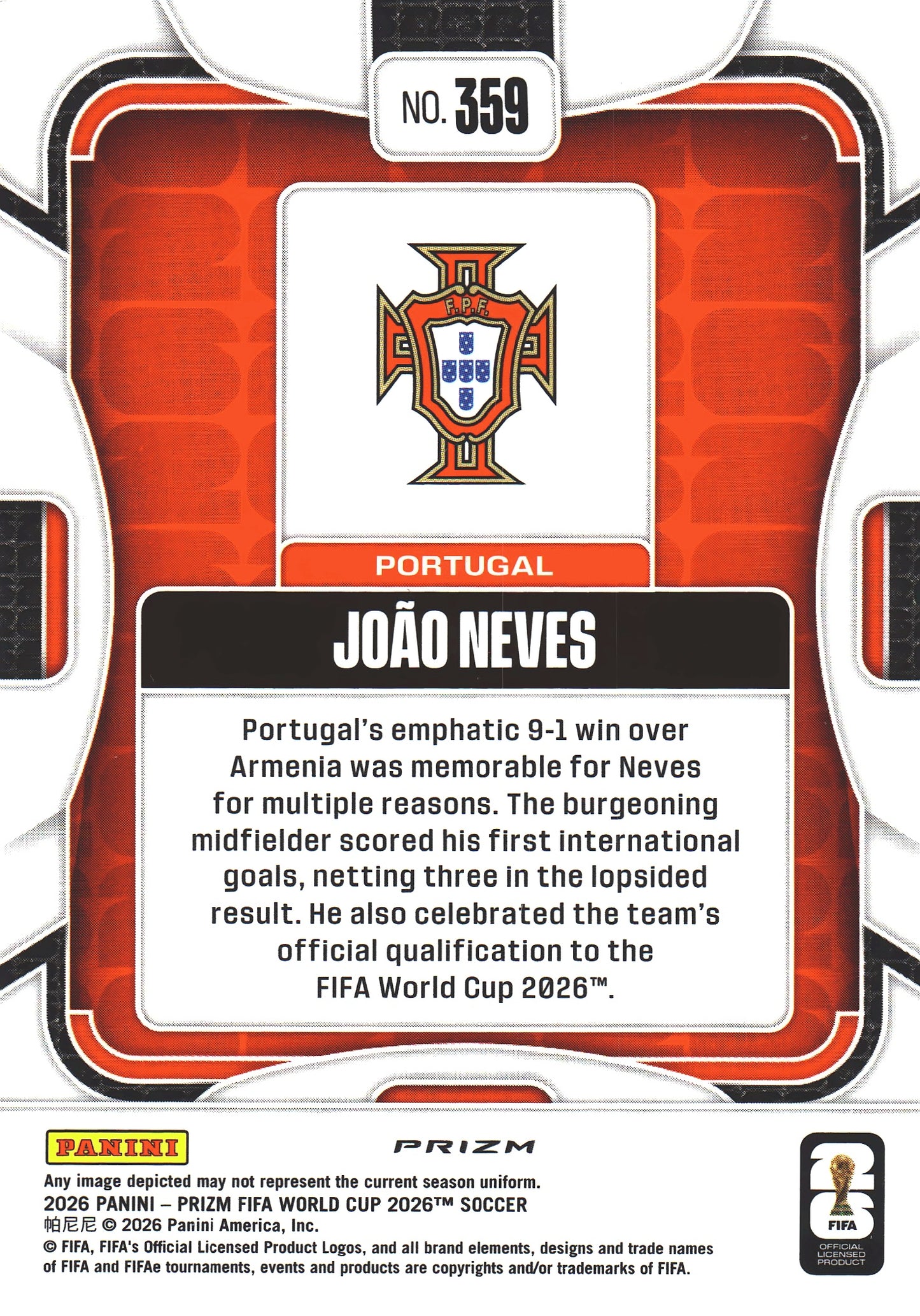 2026 Panini Prizm World Cup Silver Joao Neves #359 Portugal