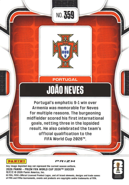 2026 Panini Prizm World Cup Silver Joao Neves #359 Portugal