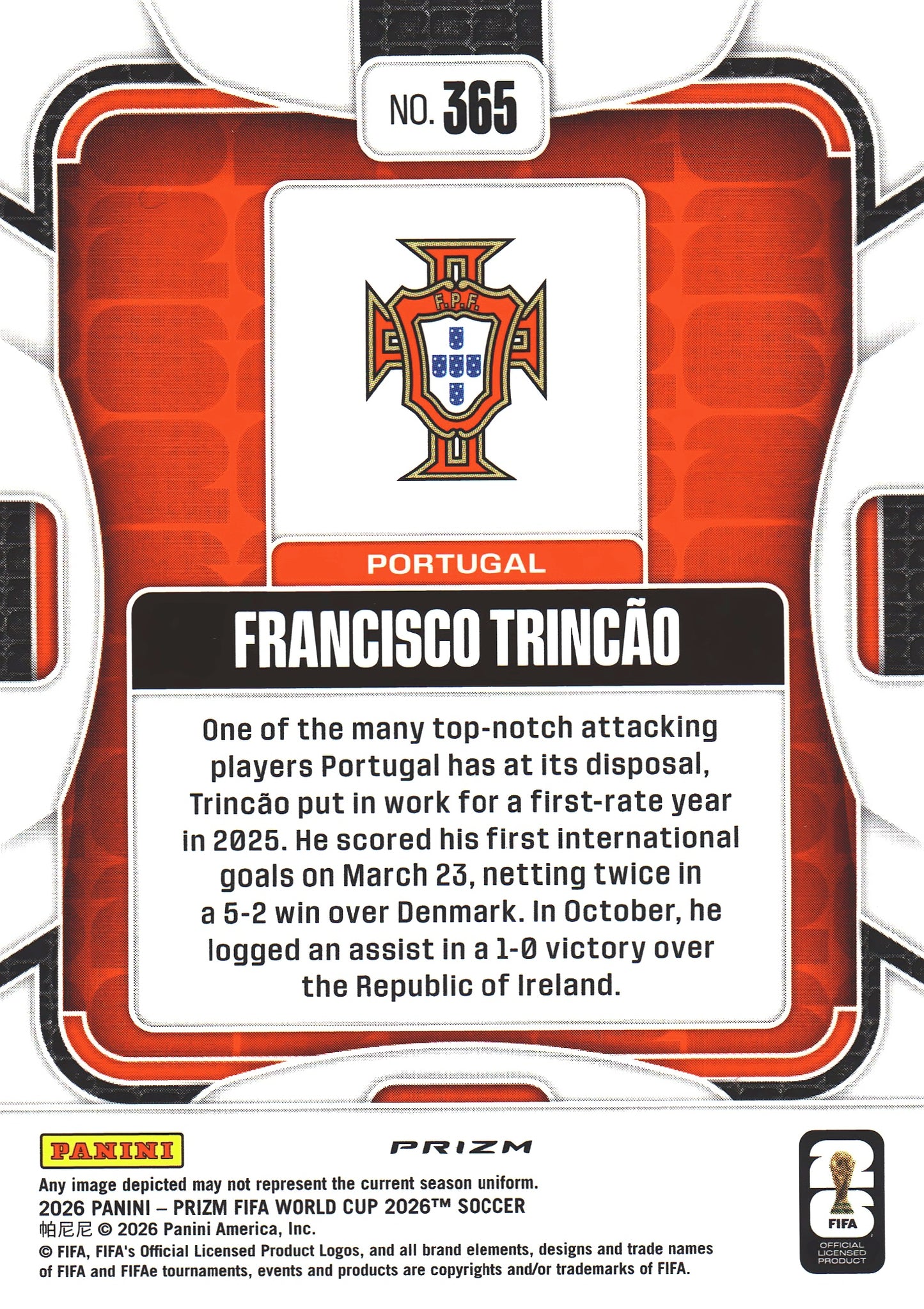2026 Panini Prizm World Cup Silver Francisco Trincao #365 Portugal