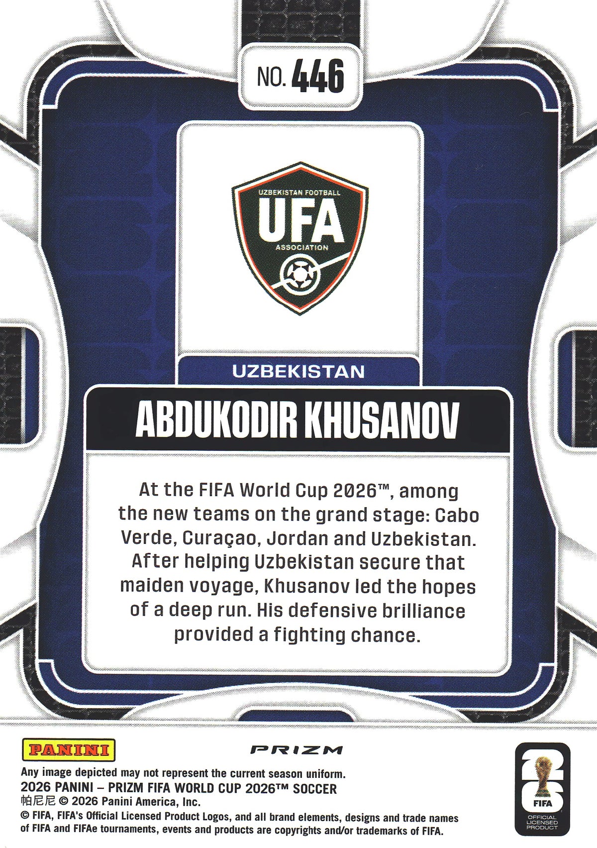 2026 Panini Prizm World Cup Silver Abdukodir Khusanov #446 Ouzbékistan