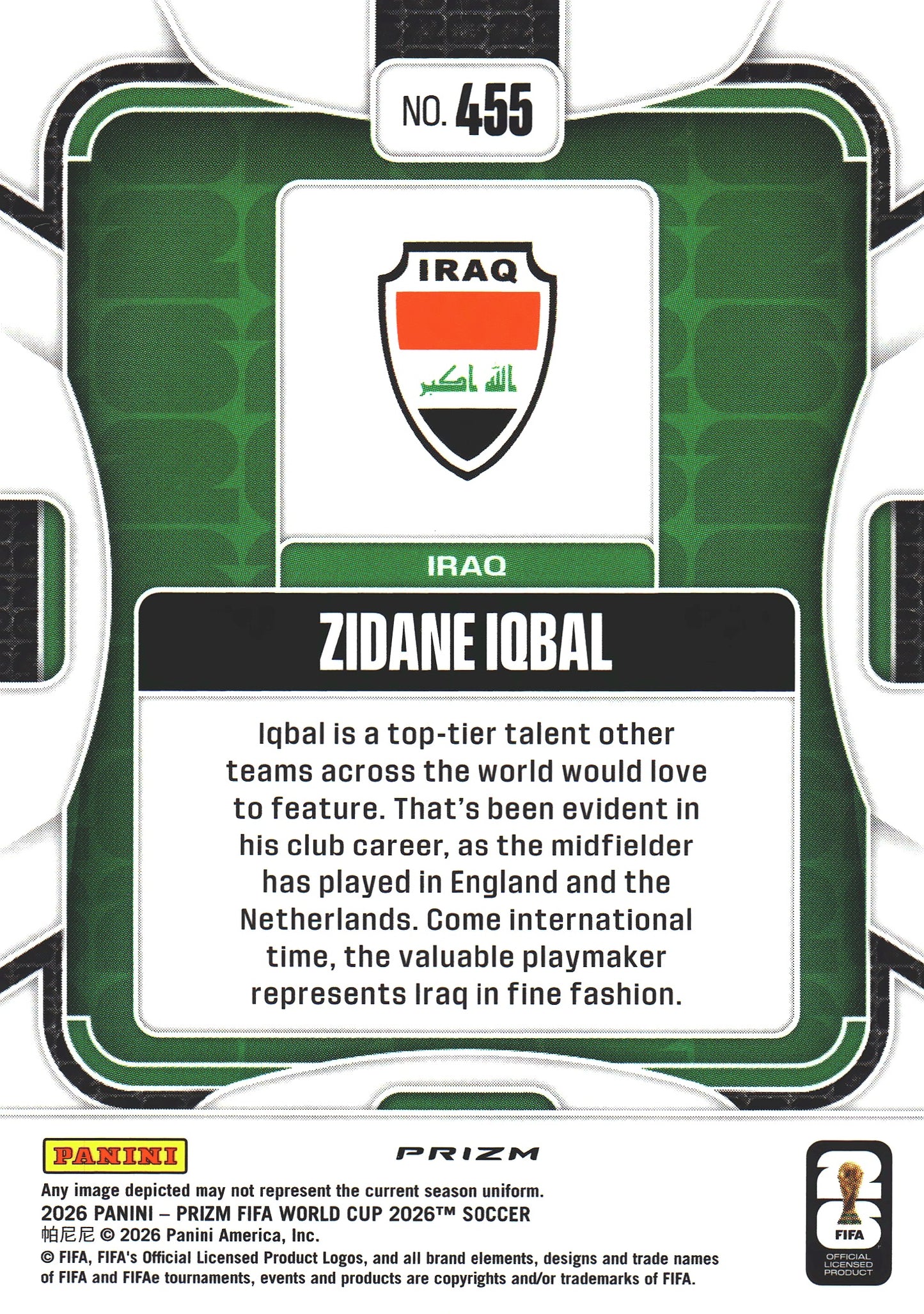 2026 Panini Prizm World Cup Silver Zidane Iqbal #455 Irak