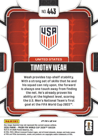 2026 Panini Prizm World Cup Hyper Timothy Weah #443 USA