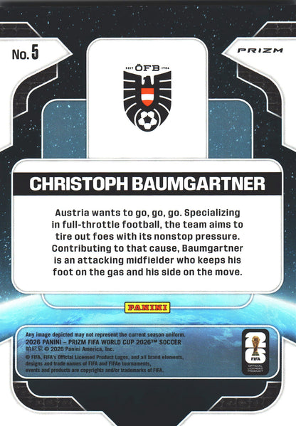 2026 Panini Prizm World Cup Global Reach Celestial Lattice Christoph Baumgartner #5 Autriche