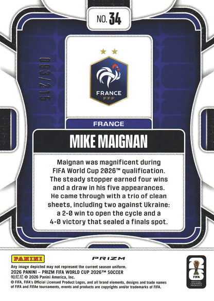 2026 Panini Prizm World Cup Orange Pandora /215 Mike Maignan #34 France