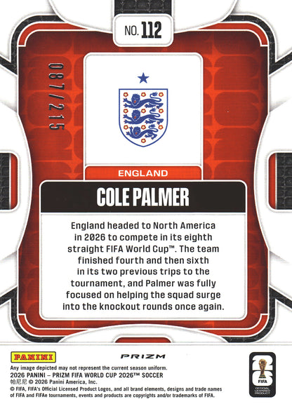 2026 Panini Prizm World Cup Orange Pandora /215 Cole Palmer #112 Angleterre