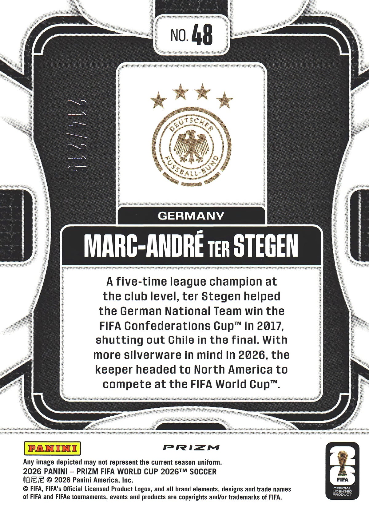 2026 Panini Prizm World Cup Orange Pandora /215 Marc-André ter Stegen #48 Allemagne
