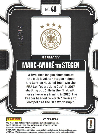 2026 Panini Prizm World Cup Orange Pandora /215 Marc-André ter Stegen #48 Allemagne