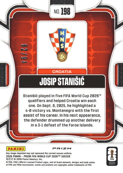 2026 Panini Prizm World Cup Old Glory /94 Josip Stanisic #198 Croatie