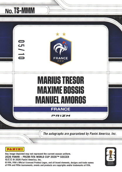 2026 Panini Prizm World Cup Triple Auto Gold /10 Trésor / Bossis / Amoros #TS-MMM France