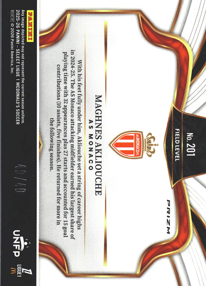 2025 Panini Select Ligue 1 Blue /40 Maghnes Akliouche #201 AS Monaco