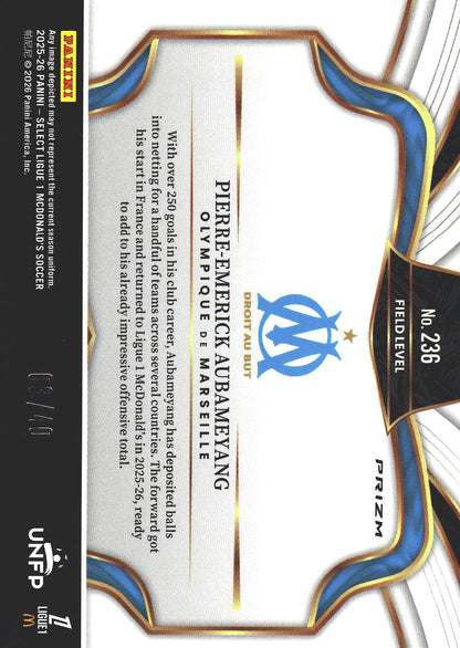 2025 Panini Select Ligue 1 Blue /40 Pierre-Emerick Aubameyang #236 Marseille