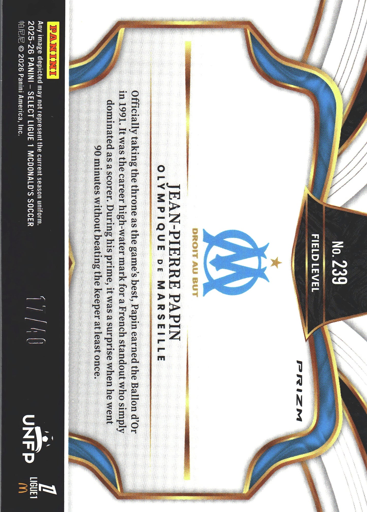 2025 Panini Select Ligue 1 Blue /40 Jean-Pierre Papin #239 OM