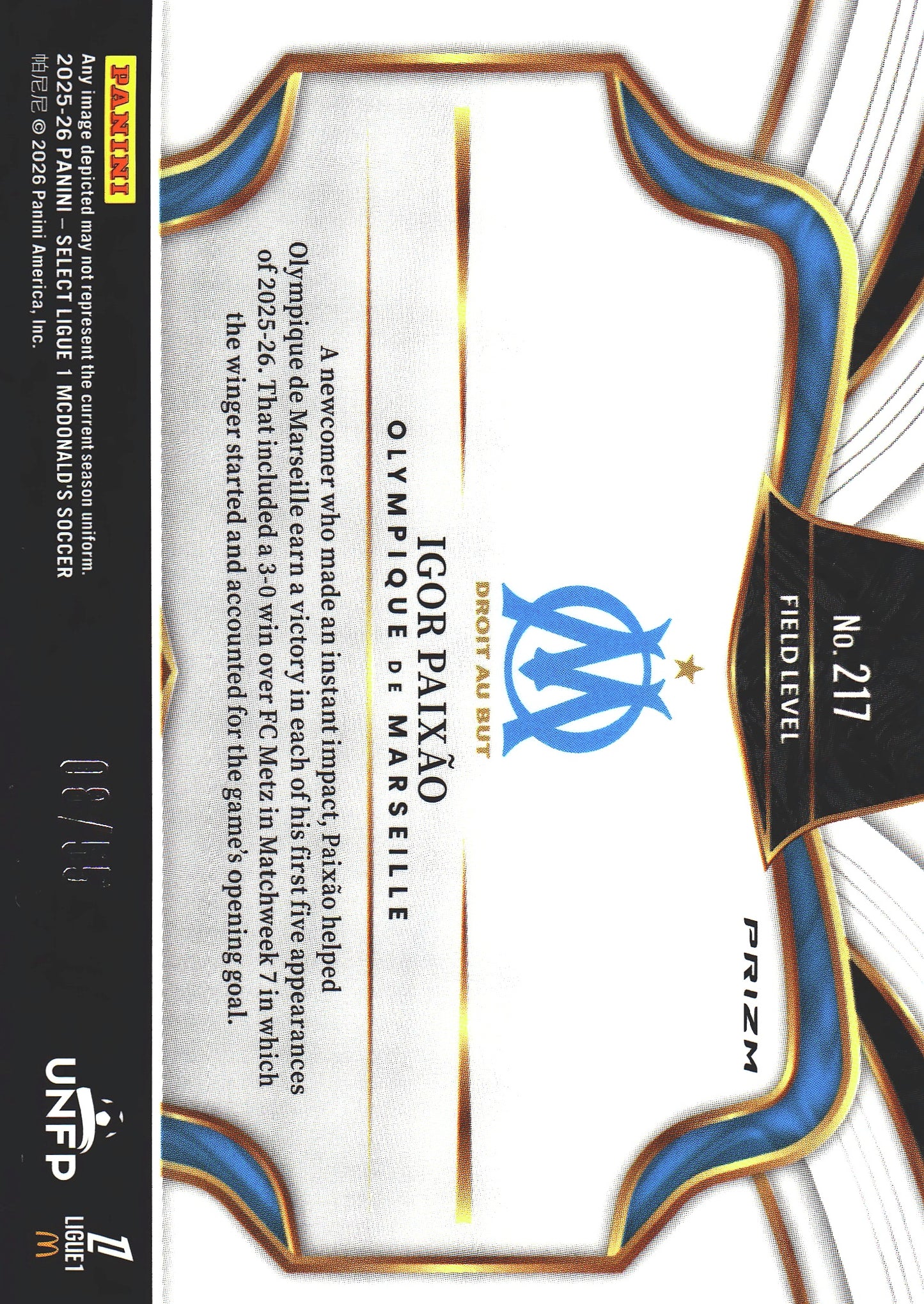 2025 Panini Select Ligue 1 Red /55 RC Igor Paixão #217 OM