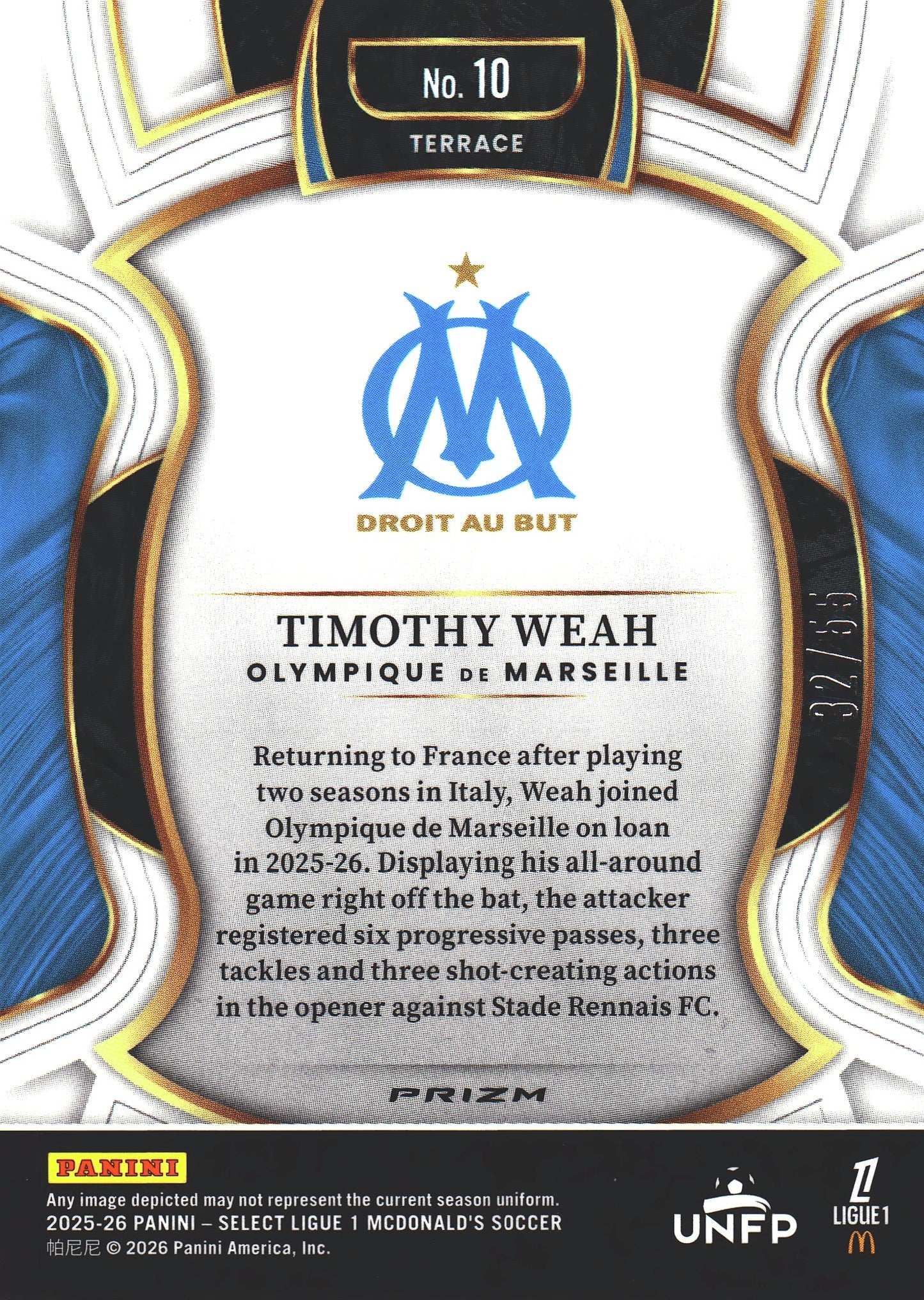 2025 Panini Select Ligue 1 Red /55 Timothy Weah #10 OM