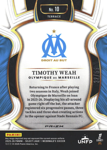 2025 Panini Select Ligue 1 Red /55 Timothy Weah #10 OM