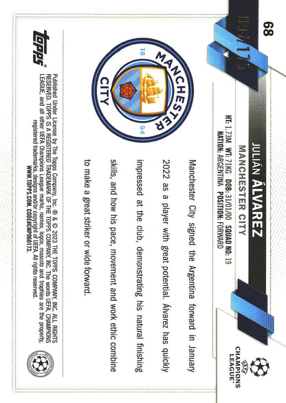 2022 Topps Chrome UCC RC Pink /175 Julian Alvarez #68 Manchester City