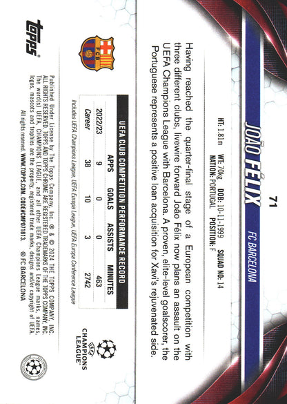 2023 Topps Chrome UCC Pink /99 João Félix #71 FC Barcelone