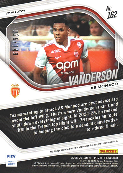 2025 Panini Prizm FIFA Red /149 Vanderson #162 Monaco