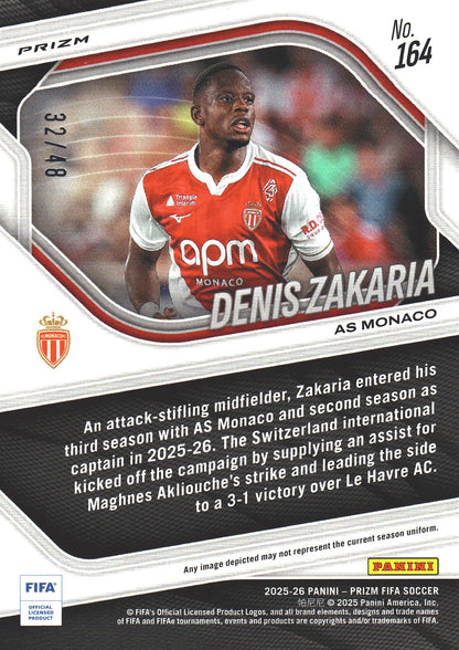 2025 Panini Prizm FIFA Red Dragon /48 Denis Zakaria #164 Monaco