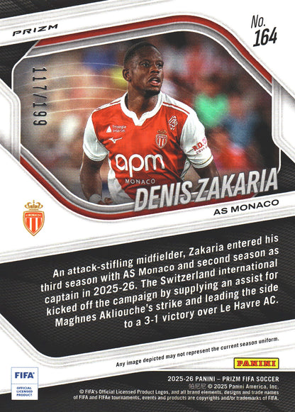 2025 Panini Prizm FIFA Blue /199 Denis Zakaria #164 Monaco