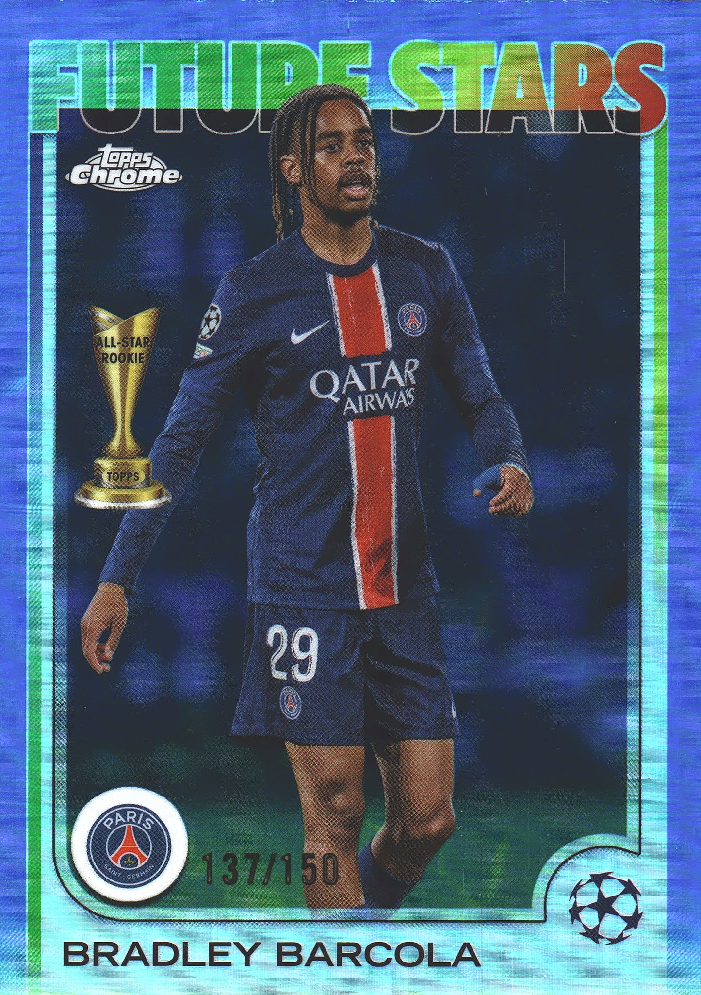 2024 Topps Chrome UCC Blue /150 Bradley Barcola #116 PSG