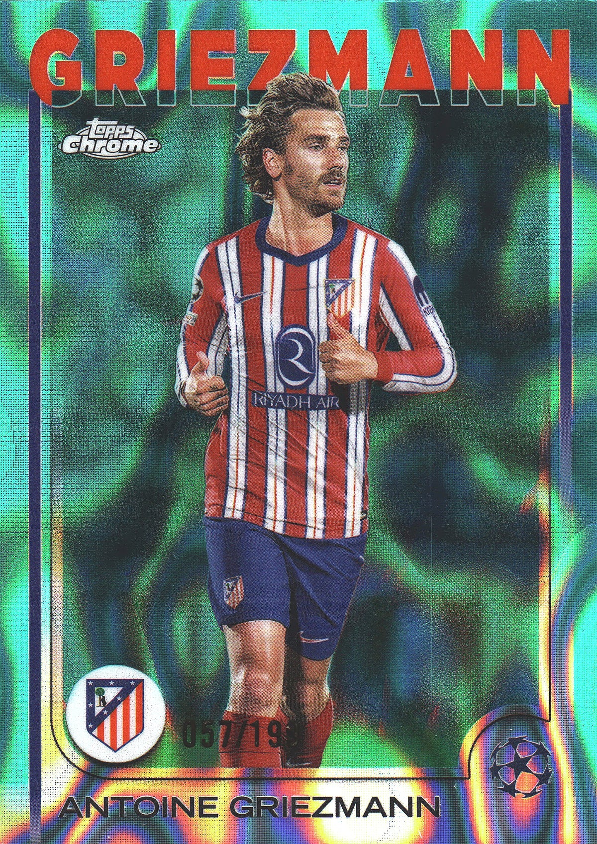 2024 Topps Chrome UCC Aqua /199 Antoine Griezmann #8 Atletico Madrid
